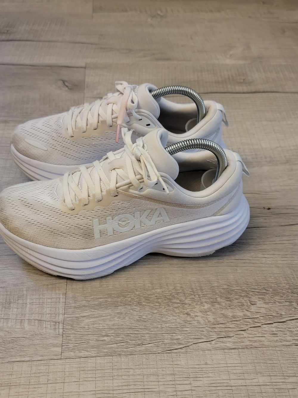 Hoka Women's White/Light Cream Running Shoes - Picture 5 of 8
